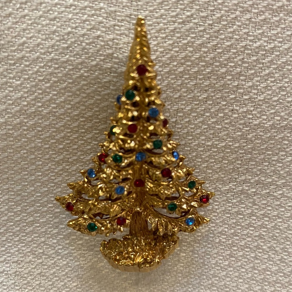 Vintage 1950s Eisenberg Christmas Tree Pin Brooch Multicolor Rhinestones 2”